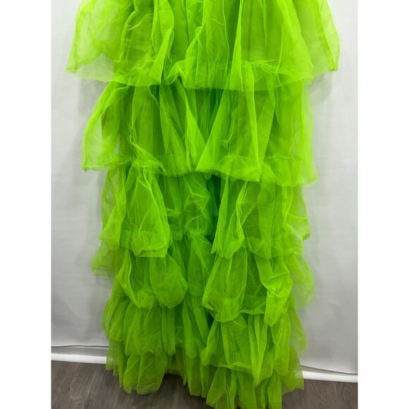 NWT Lulus Womens Cocktail Maxi Dress Sleeveless Ruffle Tiered Lace Green Size L - Picture 4 of 10